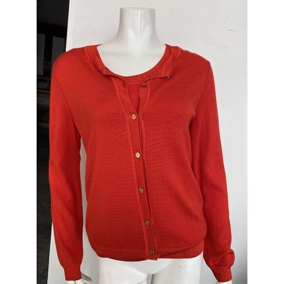 St. John Sweater Set Orange Cardigan St Wool Silk Small - Picture 2 of 11